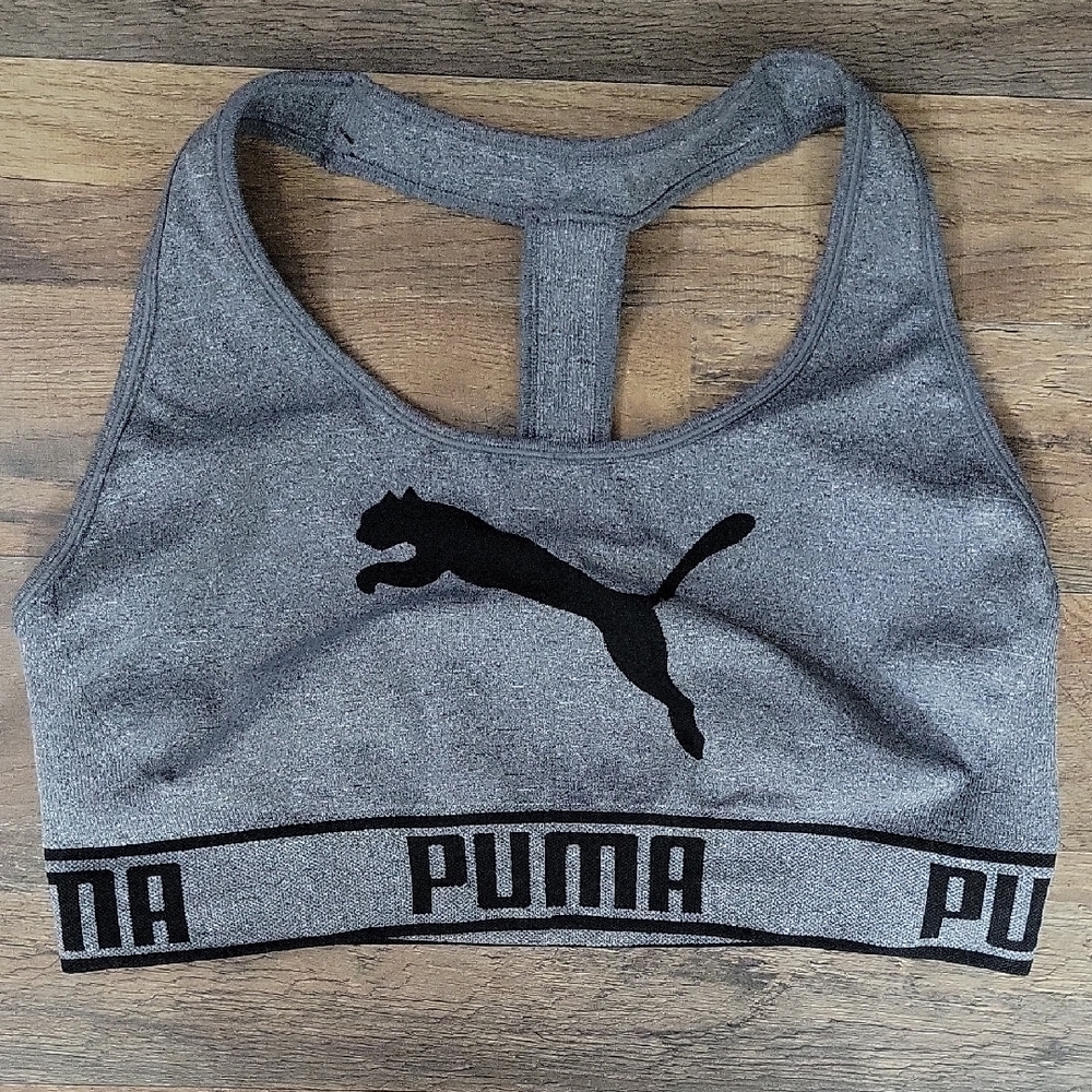 Puma Heather Gray Sports Bra with Black Logo